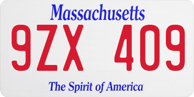 MA license plate 9ZX409
