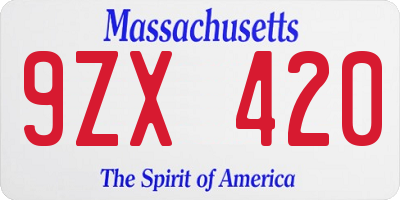 MA license plate 9ZX420