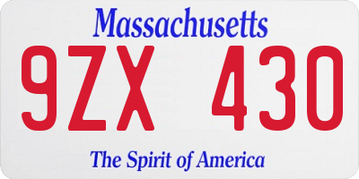 MA license plate 9ZX430