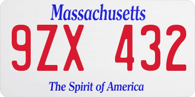 MA license plate 9ZX432