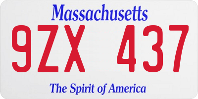 MA license plate 9ZX437