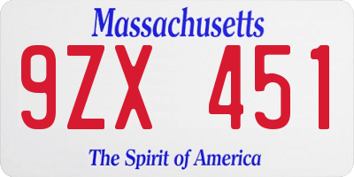 MA license plate 9ZX451