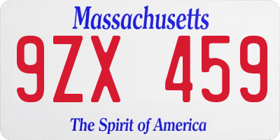 MA license plate 9ZX459