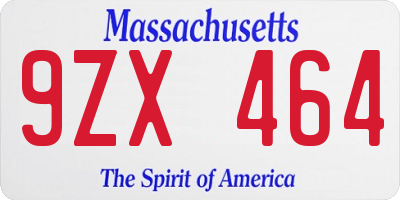 MA license plate 9ZX464