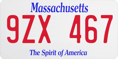 MA license plate 9ZX467