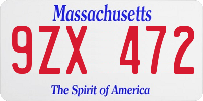 MA license plate 9ZX472