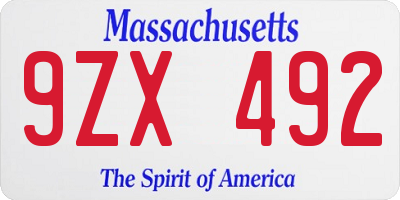 MA license plate 9ZX492