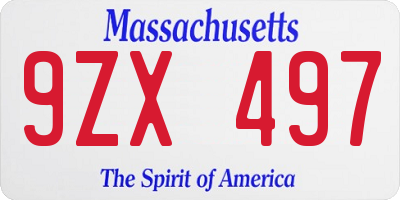 MA license plate 9ZX497