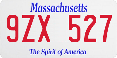 MA license plate 9ZX527