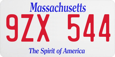 MA license plate 9ZX544
