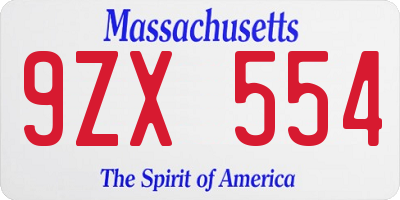 MA license plate 9ZX554