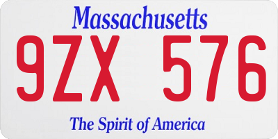 MA license plate 9ZX576