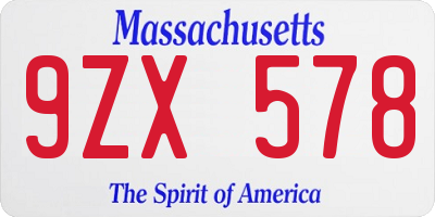 MA license plate 9ZX578