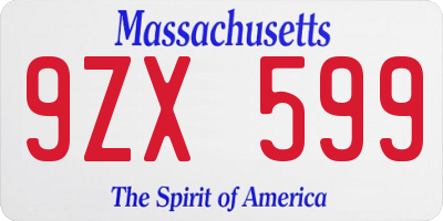 MA license plate 9ZX599