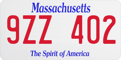 MA license plate 9ZZ402