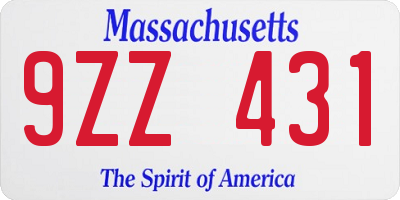 MA license plate 9ZZ431