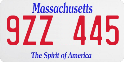 MA license plate 9ZZ445