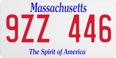 MA license plate 9ZZ446