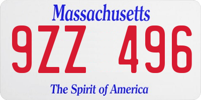 MA license plate 9ZZ496