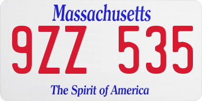 MA license plate 9ZZ535