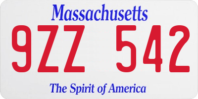 MA license plate 9ZZ542