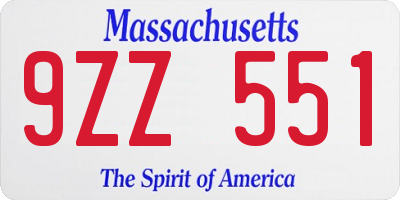 MA license plate 9ZZ551