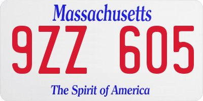 MA license plate 9ZZ605