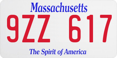 MA license plate 9ZZ617