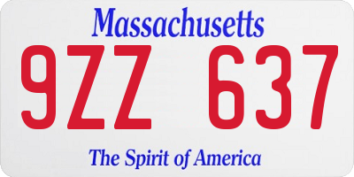 MA license plate 9ZZ637