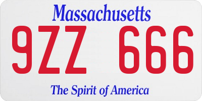 MA license plate 9ZZ666