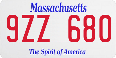 MA license plate 9ZZ680