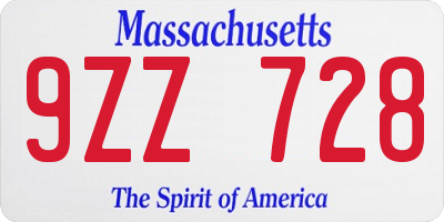 MA license plate 9ZZ728