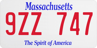 MA license plate 9ZZ747