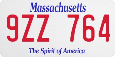 MA license plate 9ZZ764