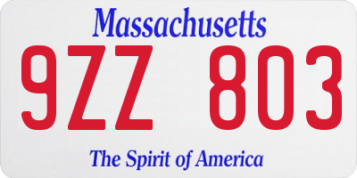 MA license plate 9ZZ803