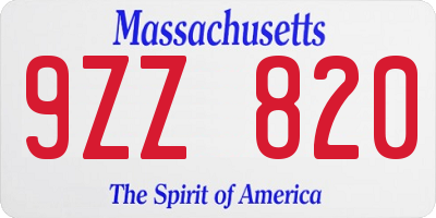 MA license plate 9ZZ820