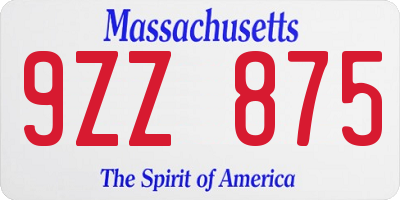 MA license plate 9ZZ875