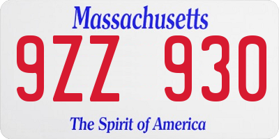 MA license plate 9ZZ930