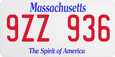 MA license plate 9ZZ936