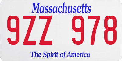 MA license plate 9ZZ978