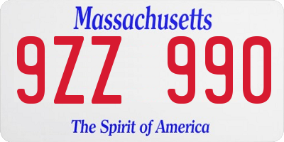 MA license plate 9ZZ990