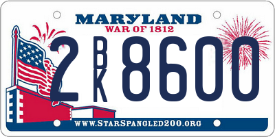 MD license plate 2BK8600