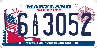 MD license plate 6AD3052
