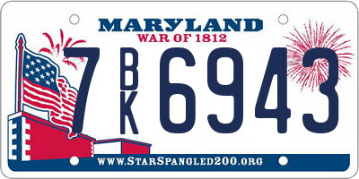 MD license plate 7BK6943