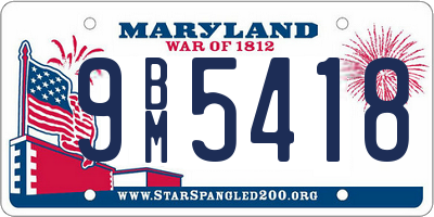 MD license plate 9BM5418
