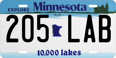 MN license plate 205LAB