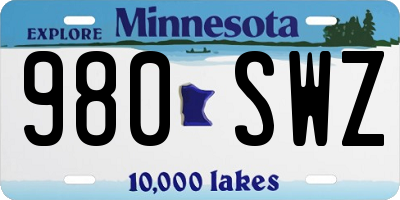 MN license plate 980SWZ
