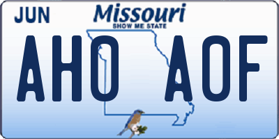 MO license plate AH0A0F