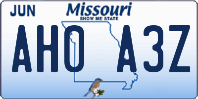 MO license plate AH0A3Z