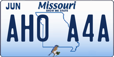 MO license plate AH0A4A